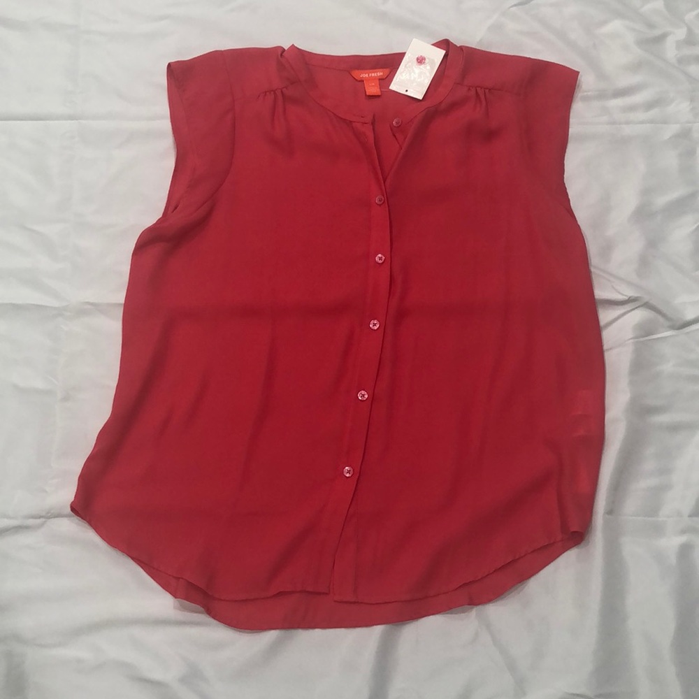 NWT Joe Fresh Cap Sleeve Button front Blouse Size Large—Hot pink